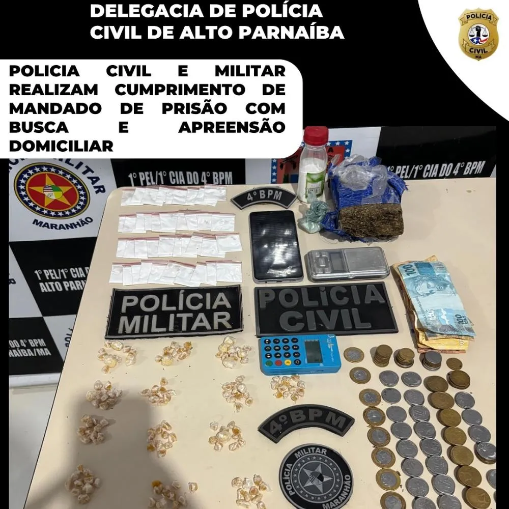 Alto Parnaíba: policias civil e militar prendem traficante, e com ele cocaína, maconha, crack e dinheiro