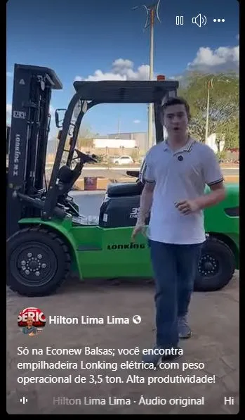Só na Econew Balsas; você encontra empilhadeira Lonking elétrica, com peso operacional de 3,5 ton. Alta produtividade! 