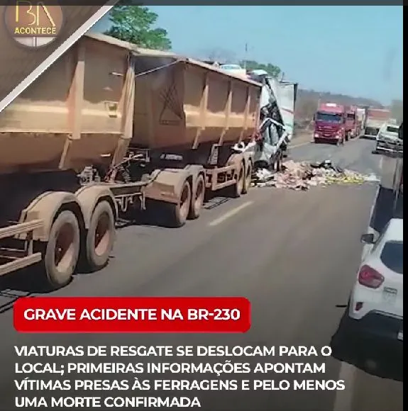  Morte na BR 230 em Riachão: uma carreta colide contra caminhão do grupo Mateus, motorista morre na hora.